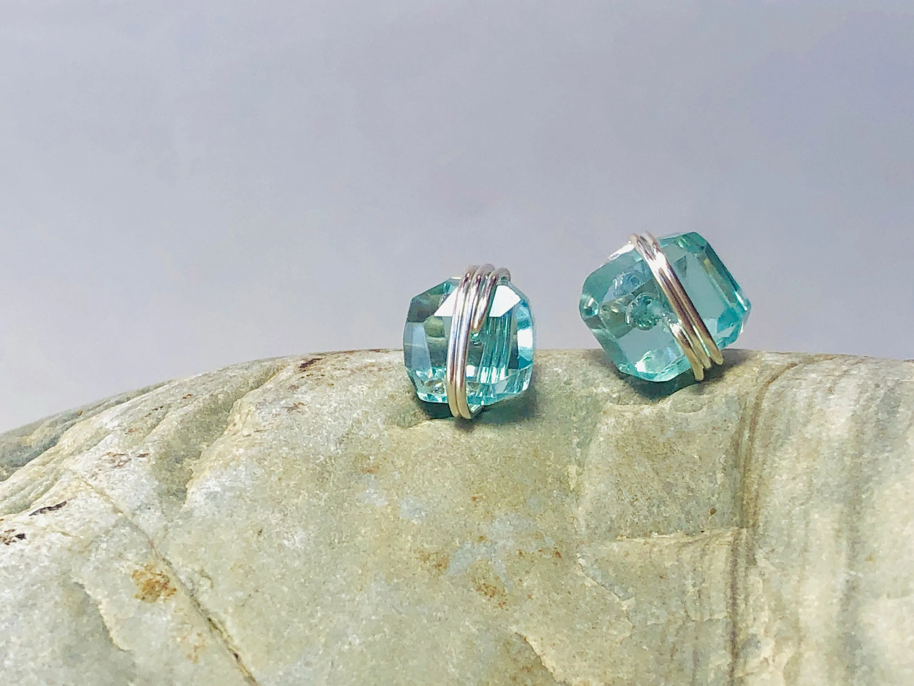 Modern  Aqua Quartz Stud Earrings