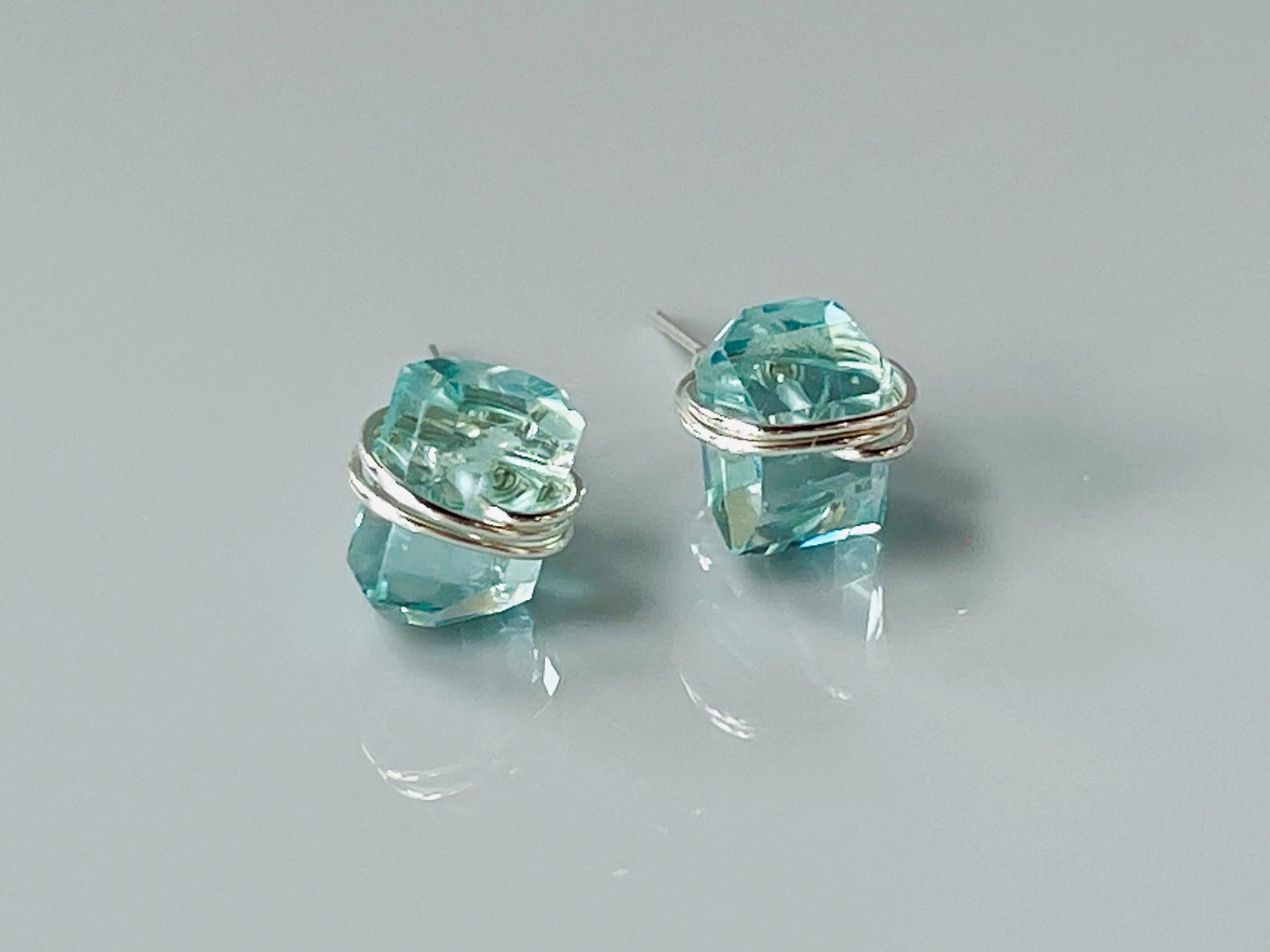 Modern  Aqua Quartz Stud Earrings