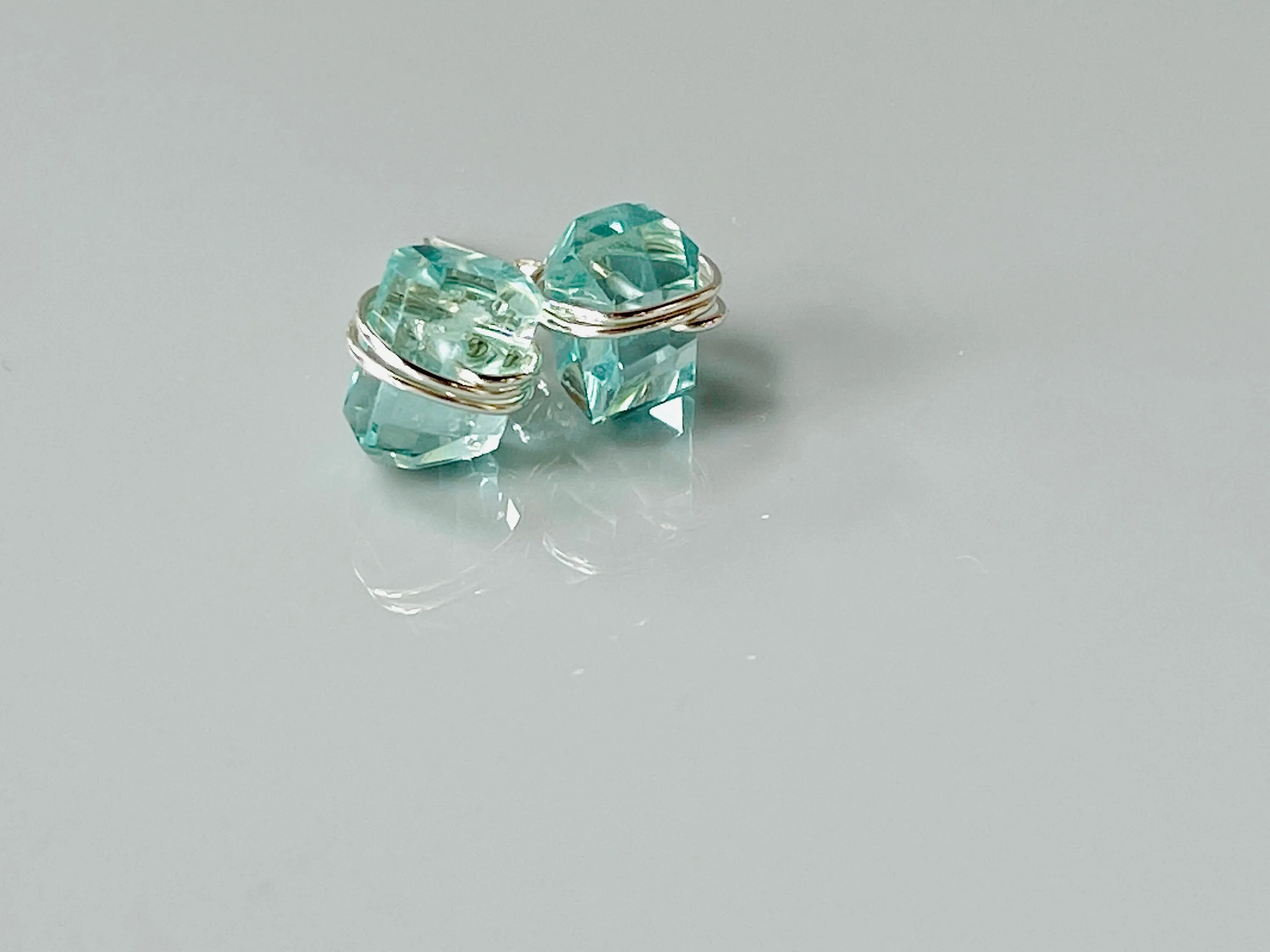 Modern  Aqua Quartz Stud Earrings