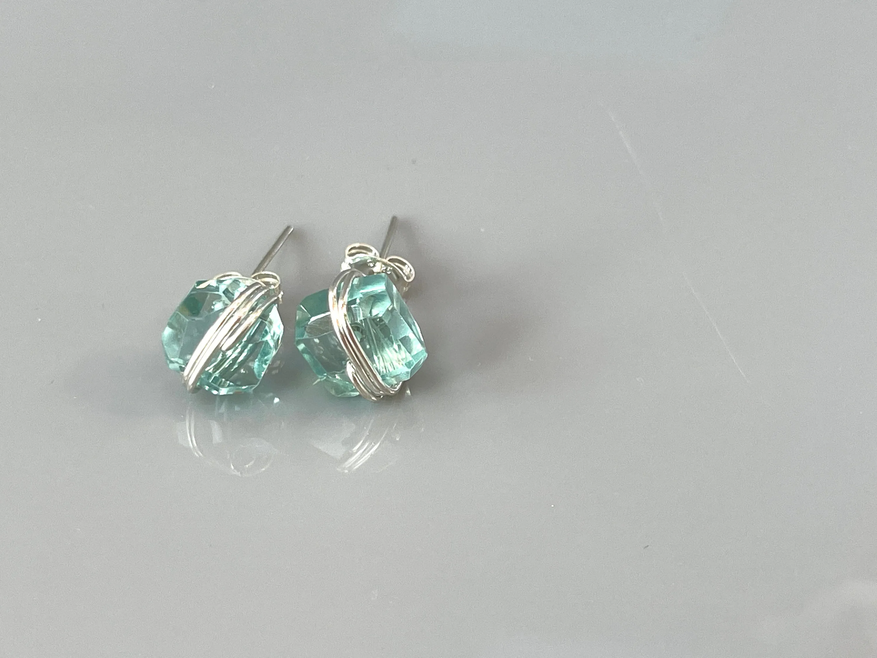 Modern  Aqua Quartz Stud Earrings