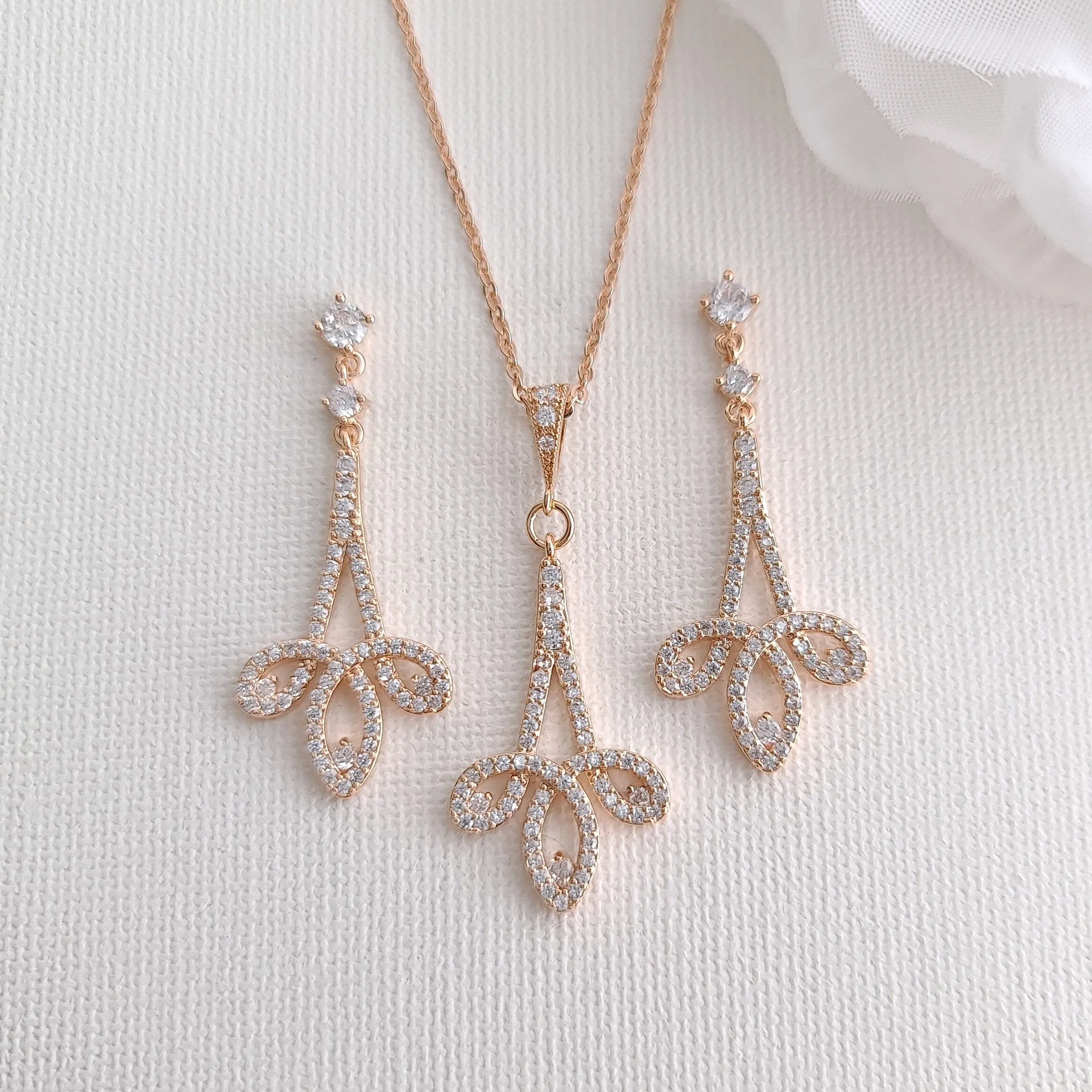 Modern Bridal Jewelry Set Earrings & Necklace-Allison