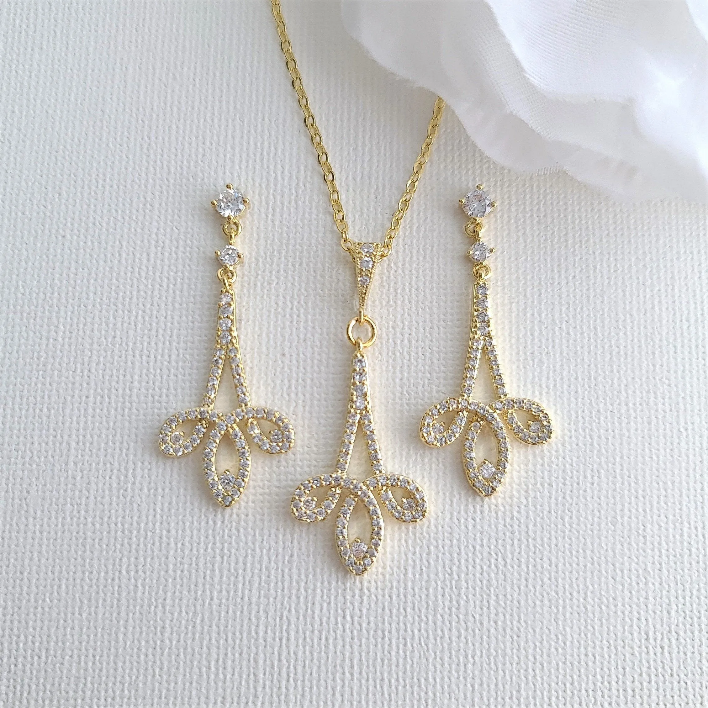 Modern Bridal Jewelry Set Earrings & Necklace-Allison