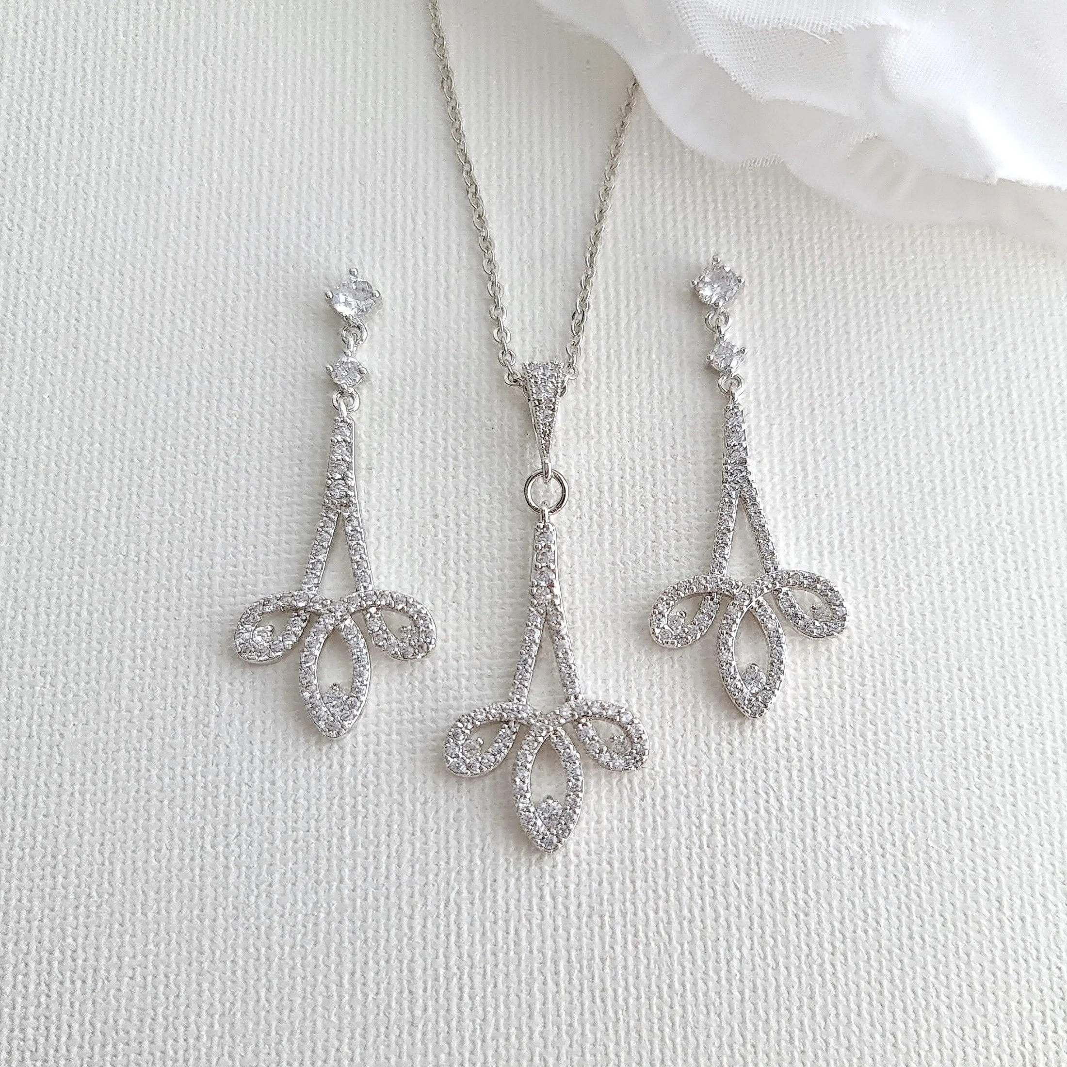 Modern Bridal Jewelry Set Earrings & Necklace-Allison