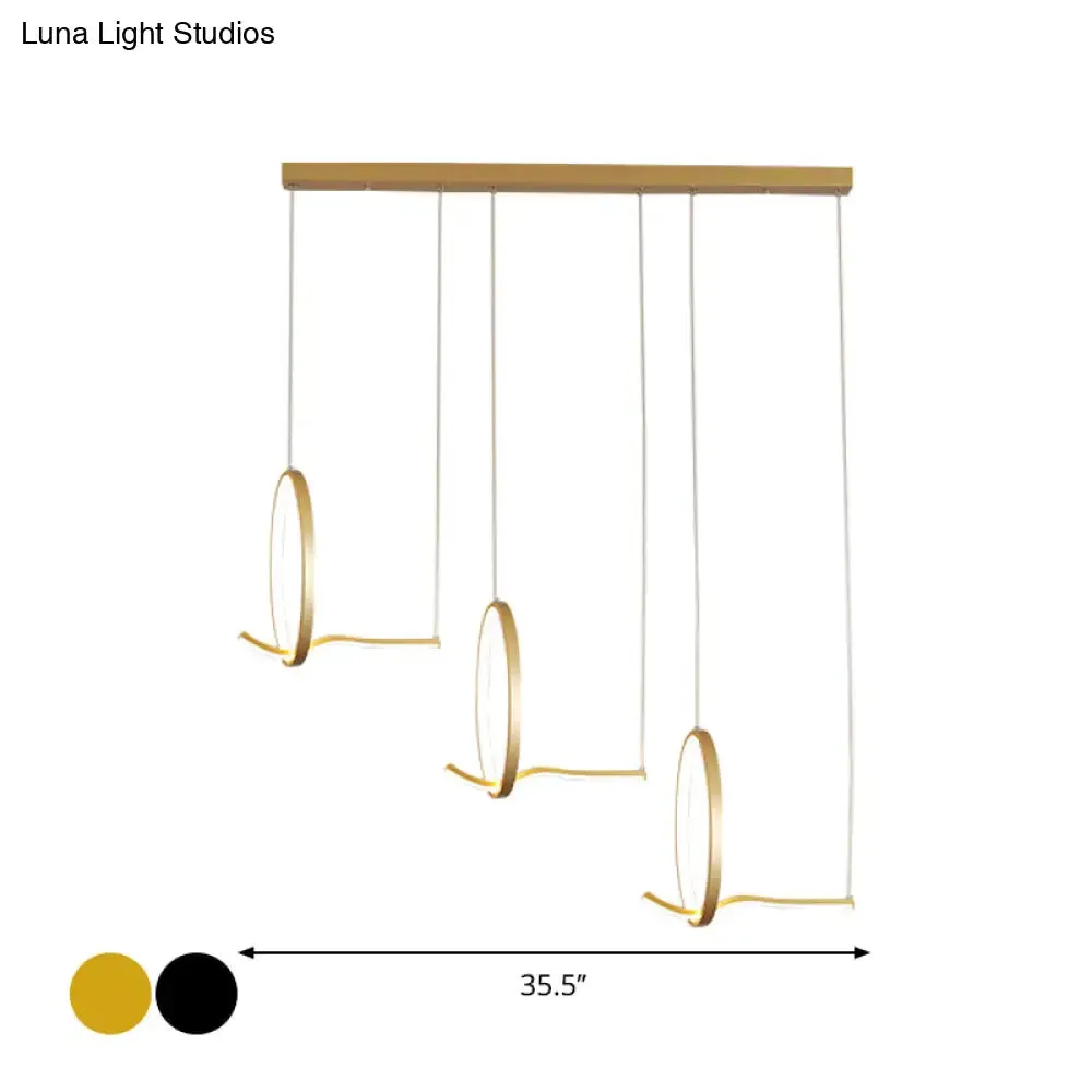 Modern Metal 3-Ringed Chandelier with LED Hanging Light Kit in Black/Gold - Warm/White Light