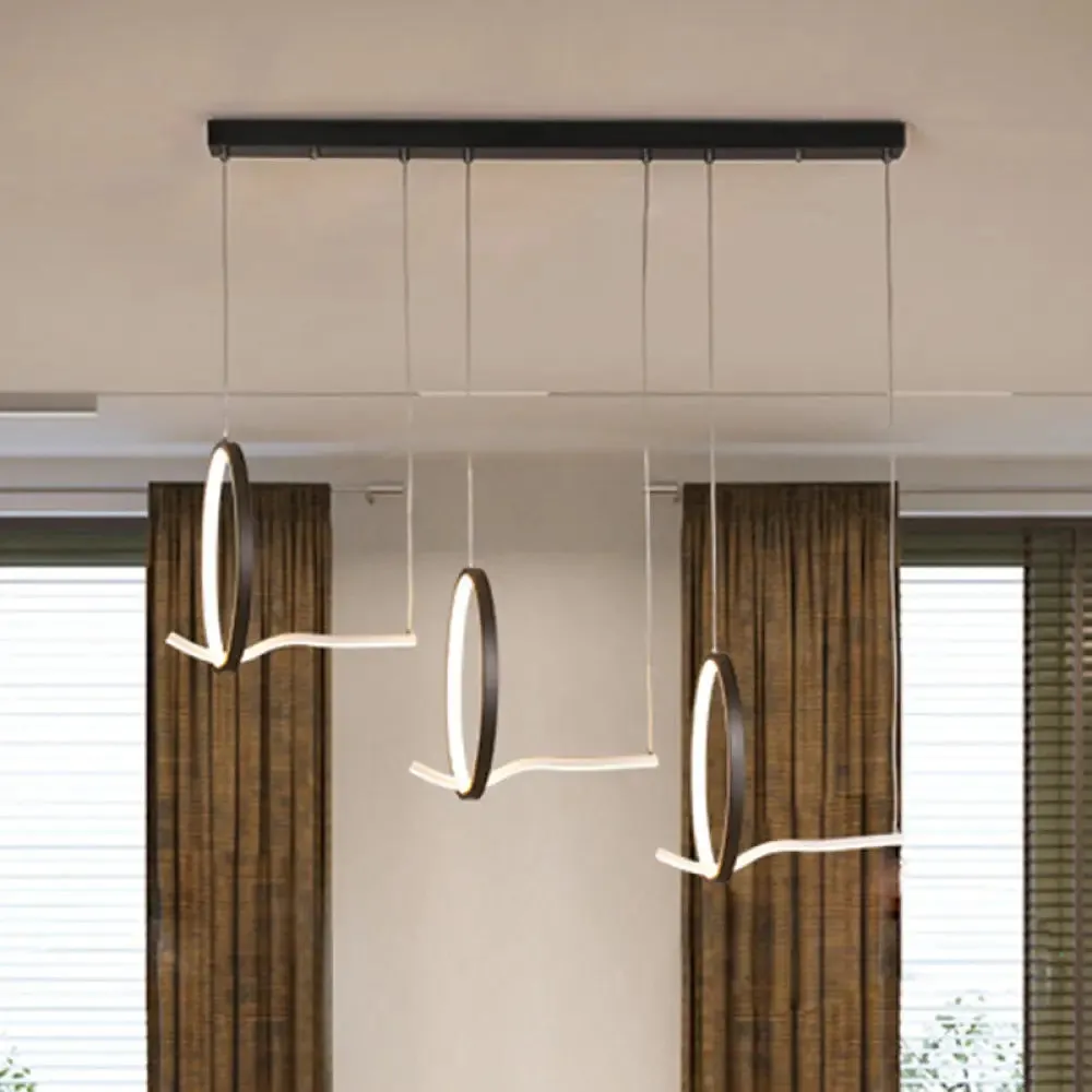 Modern Metal 3-Ringed Chandelier with LED Hanging Light Kit in Black/Gold - Warm/White Light