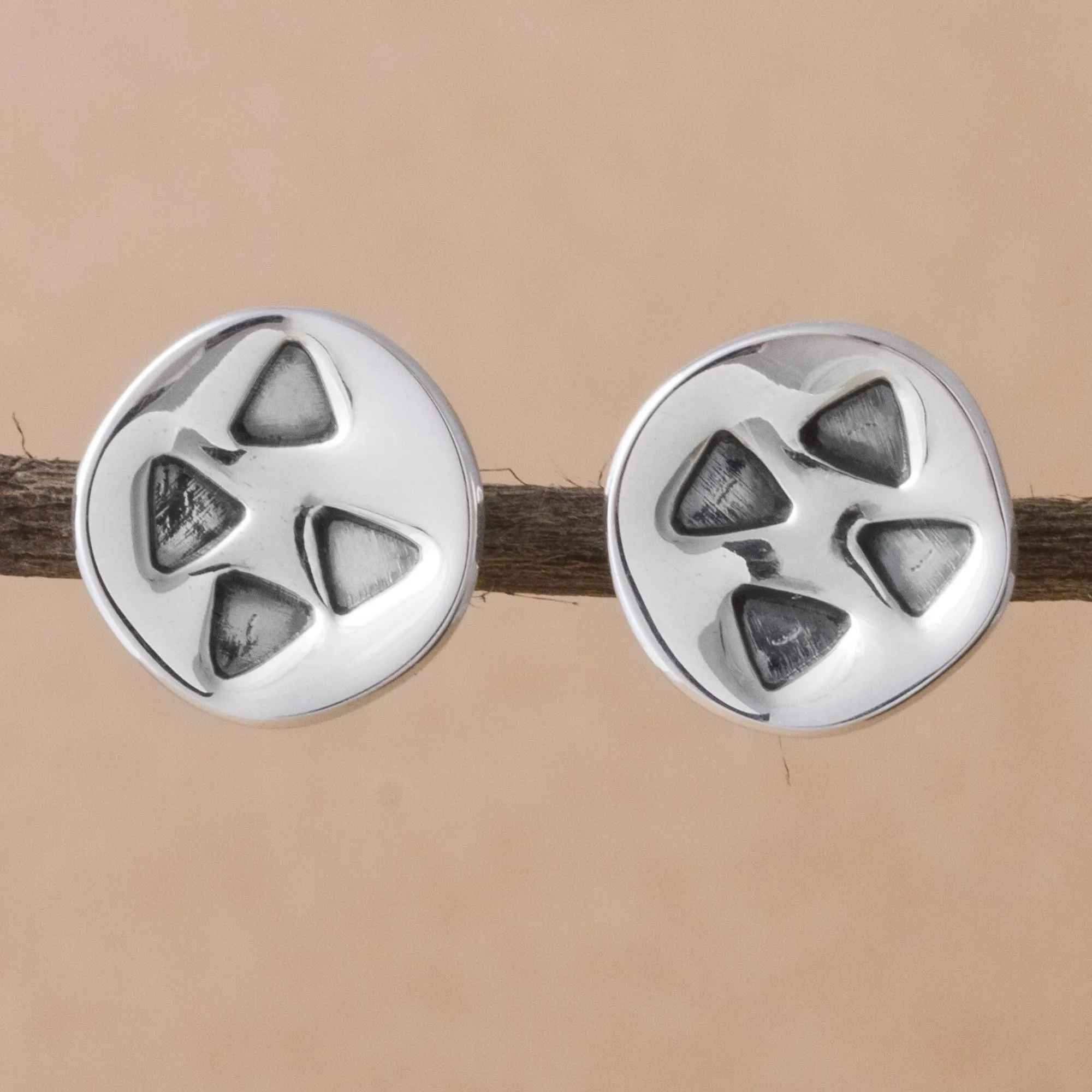 Modern Triangles Triangles on 925 Sterling Silver Button Earrings from Peru