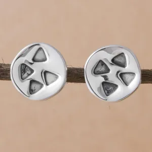 Modern Triangles Triangles on 925 Sterling Silver Button Earrings from Peru