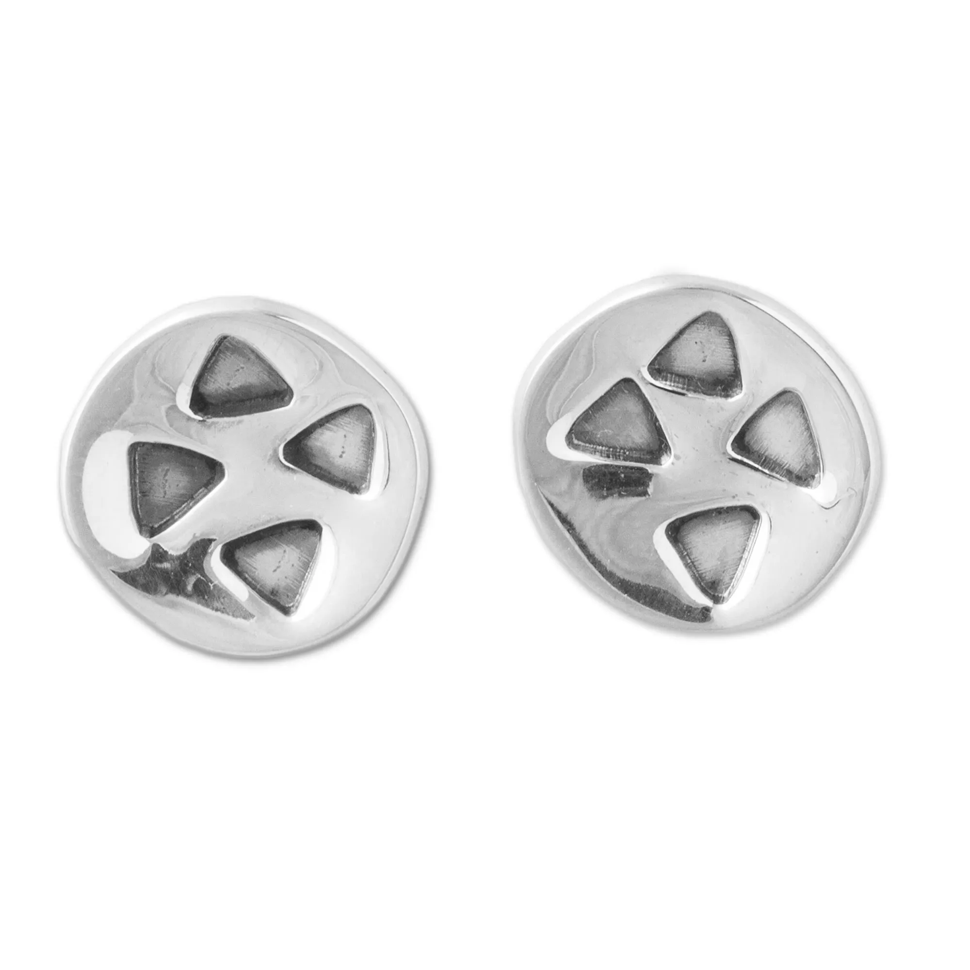 Modern Triangles Triangles on 925 Sterling Silver Button Earrings from Peru