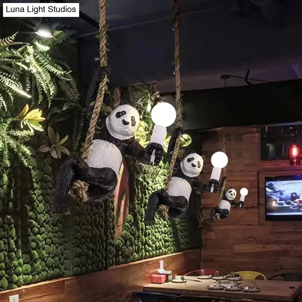 Modern White and Black Panda Hanging Lamp - Artistic 1-Bulb Pendant Ceiling Light for Restaurants