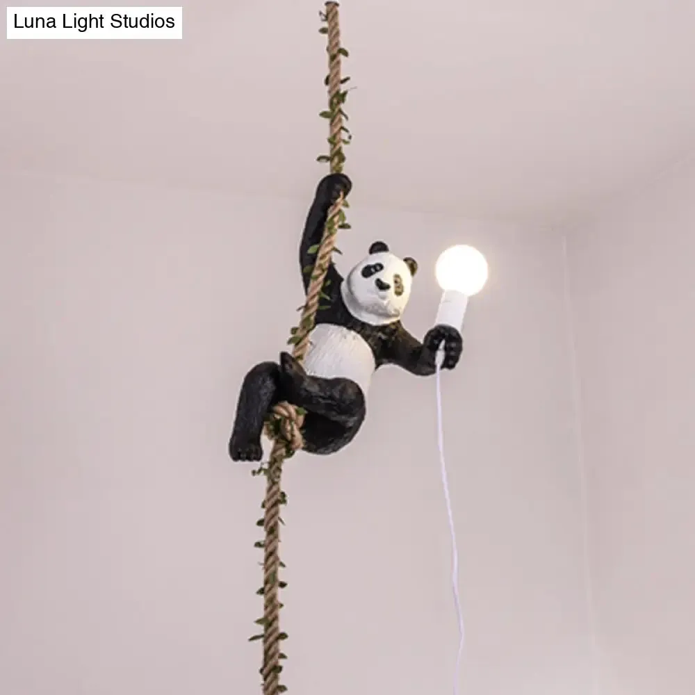 Modern White and Black Panda Hanging Lamp - Artistic 1-Bulb Pendant Ceiling Light for Restaurants