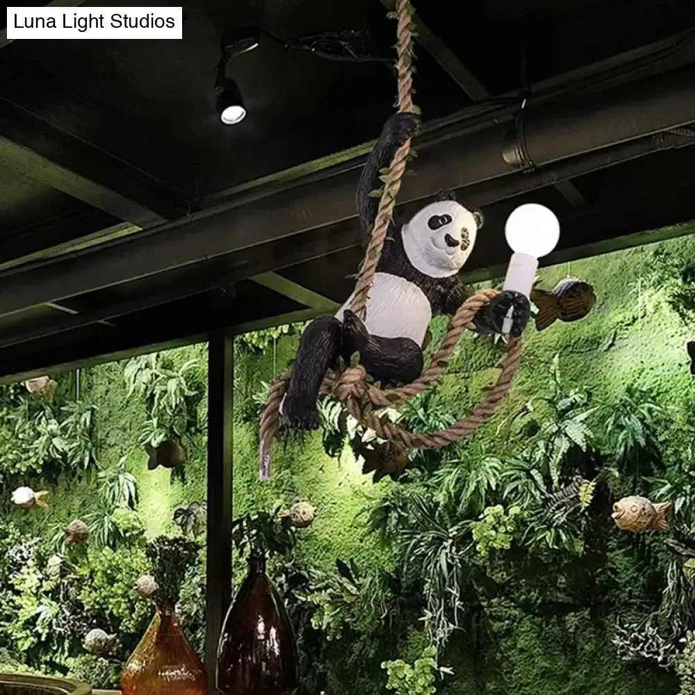 Modern White and Black Panda Hanging Lamp - Artistic 1-Bulb Pendant Ceiling Light for Restaurants