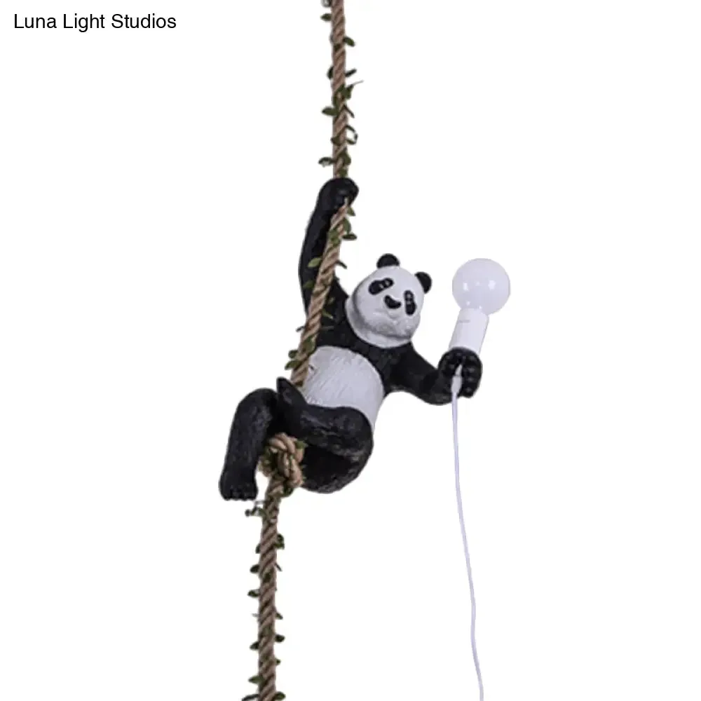 Modern White and Black Panda Hanging Lamp - Artistic 1-Bulb Pendant Ceiling Light for Restaurants