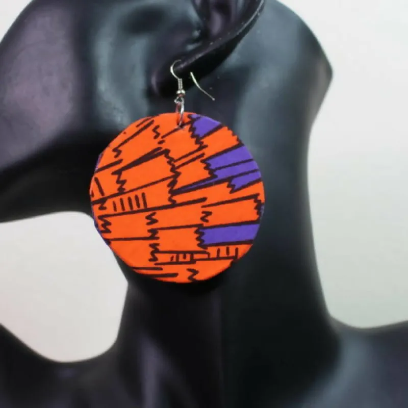 Motunrayo Orange & Purple Ankara Earring - Unique African Print, Express Shipping Included