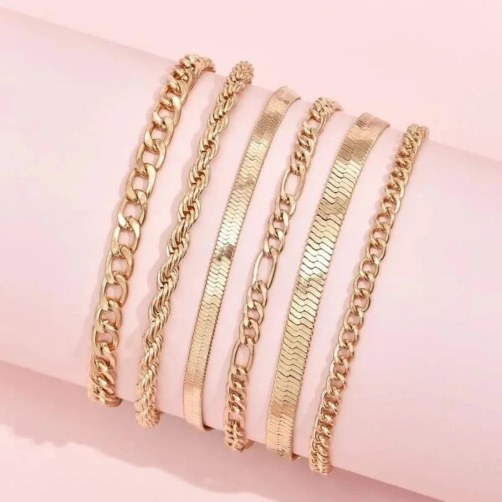 Multilevel Beach Handmade Geometric Rope Chain Combination Bracelet Summer Boho Gold Multi-style Punk Snake Chain Jewelry