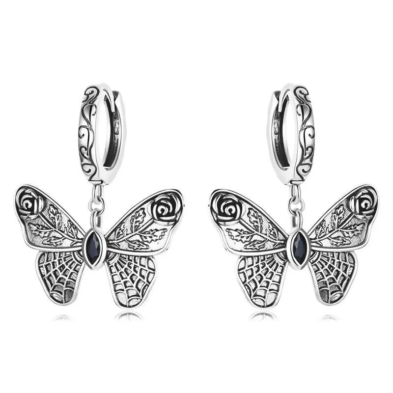 Mysterious Rose Butterfly & Coffin Gothic Earrings