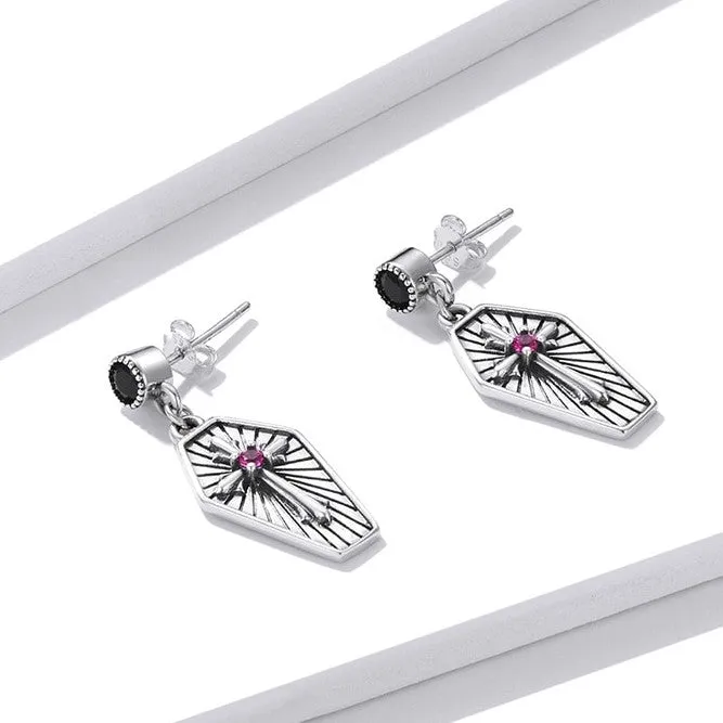 Mysterious Rose Butterfly & Coffin Gothic Earrings