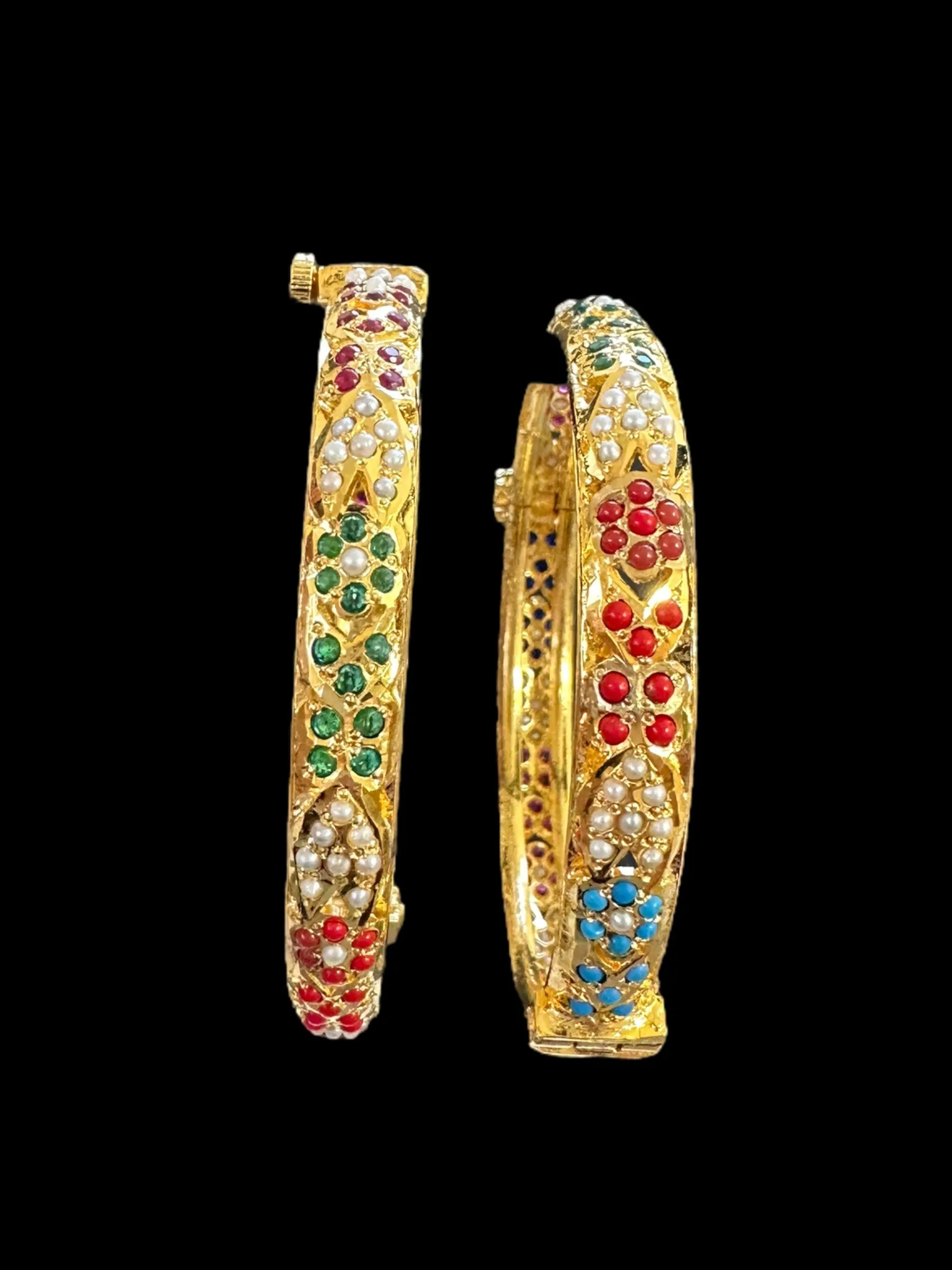 Navratan Jadau gold plated silver bangles  ( READY TO SHIP )