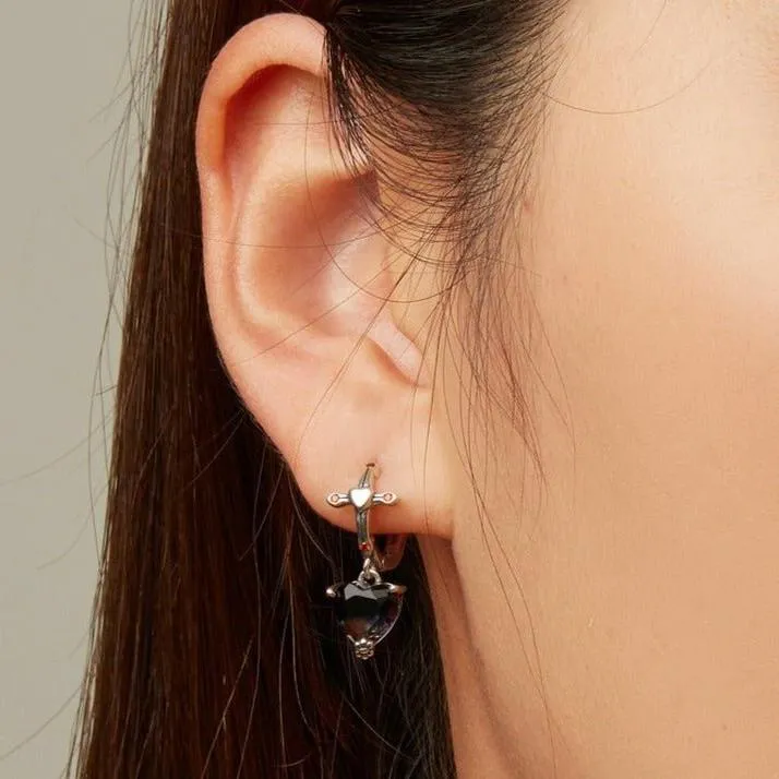 Neo-Gothic Heart & Cross Hoop Earrings