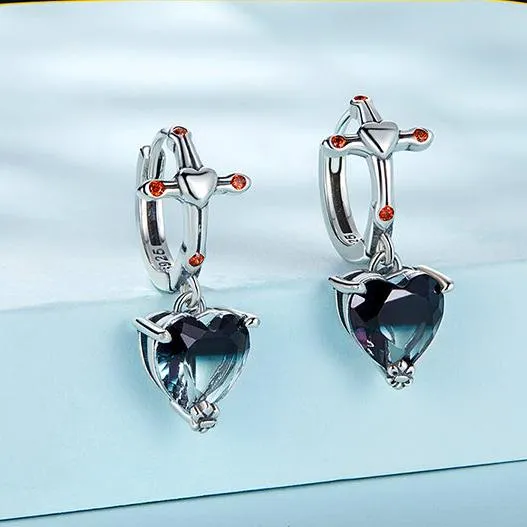 Neo-Gothic Heart & Cross Hoop Earrings