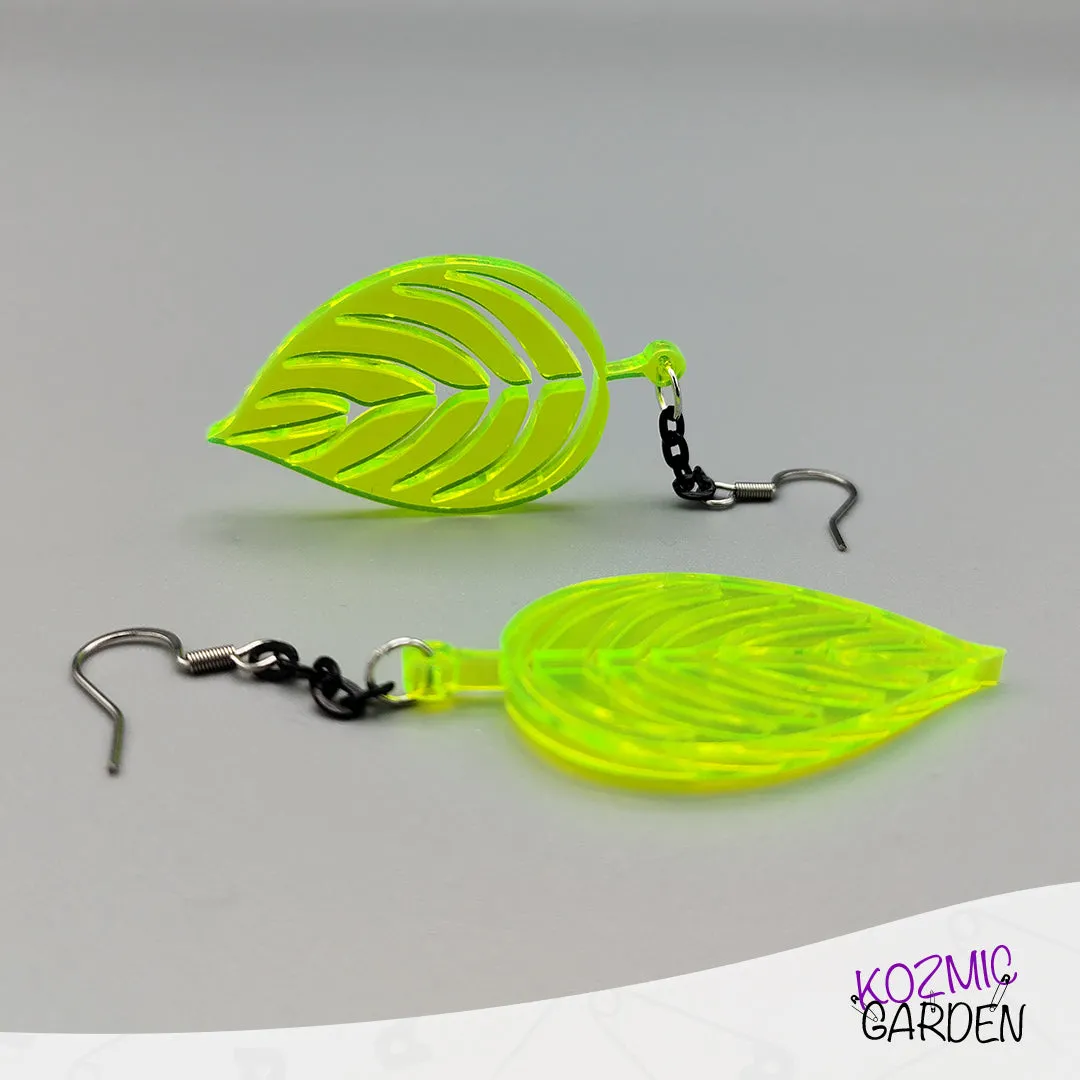 Neon Green Leaf Earrings | Join Nature's Neon Symphony