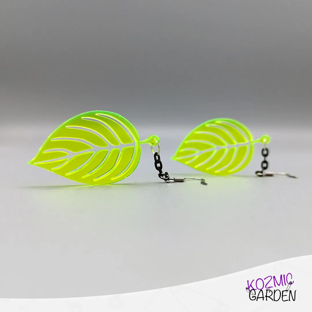 Neon Green Leaf Earrings | Join Nature's Neon Symphony