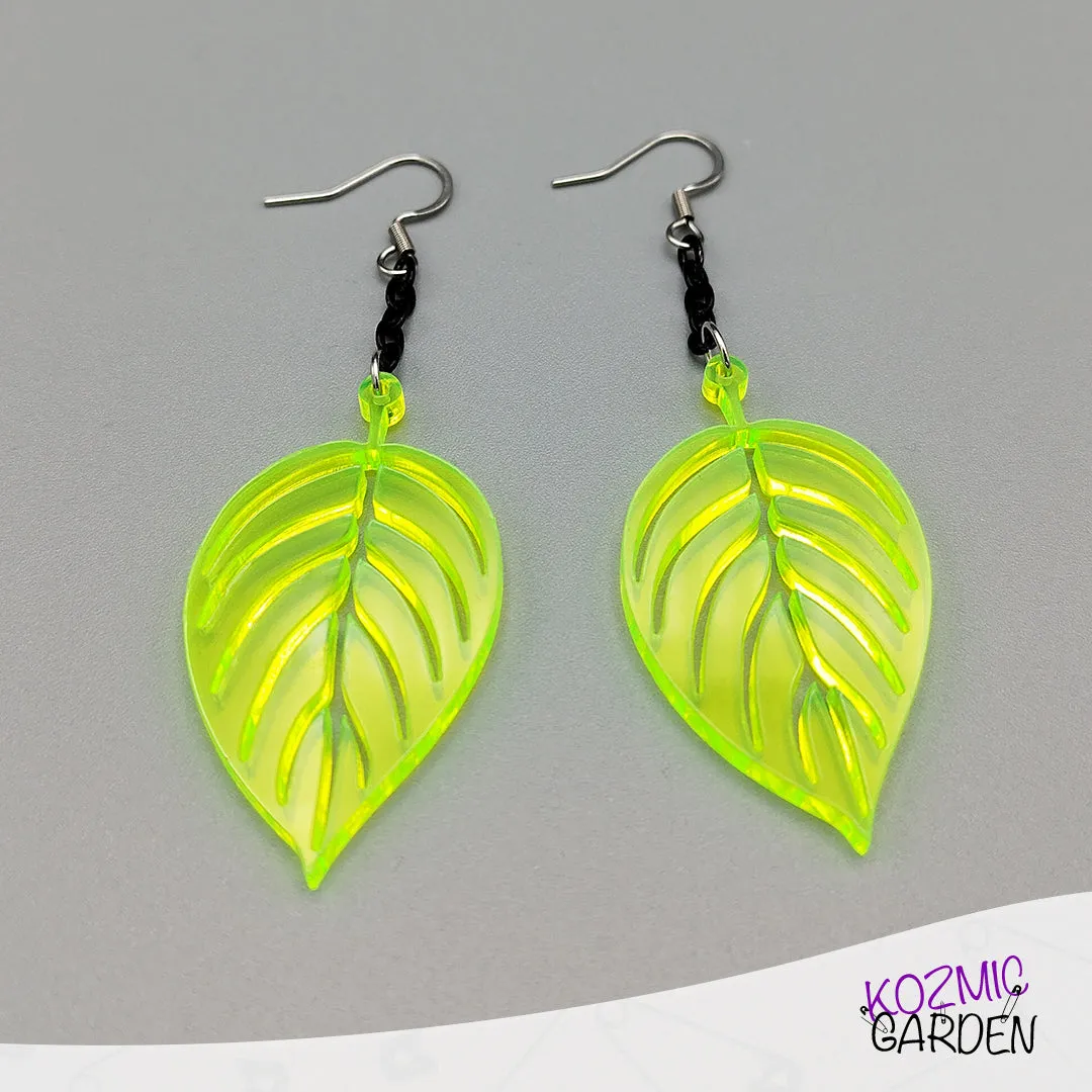 Neon Green Leaf Earrings | Join Nature's Neon Symphony