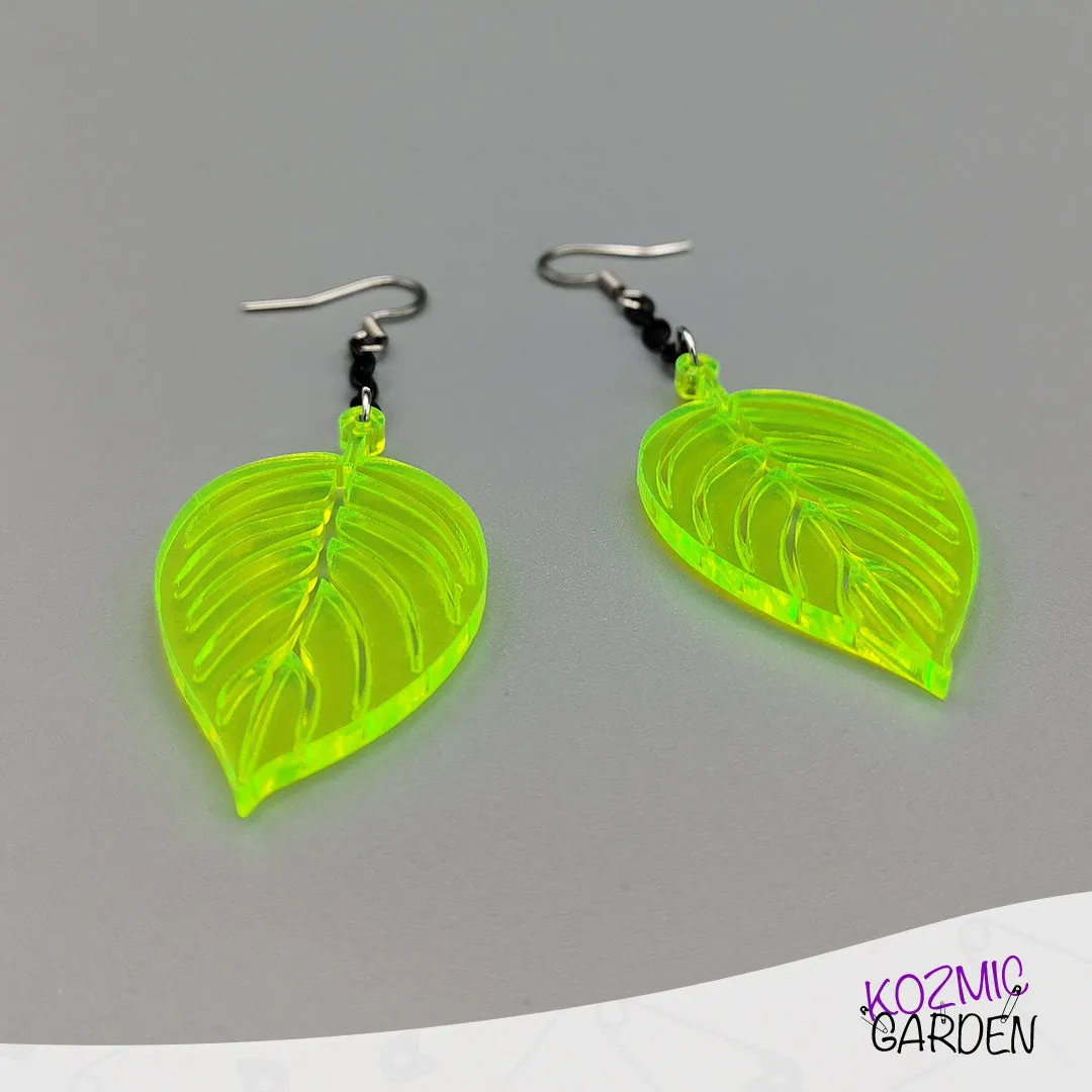 Neon Green Leaf Earrings | Join Nature's Neon Symphony