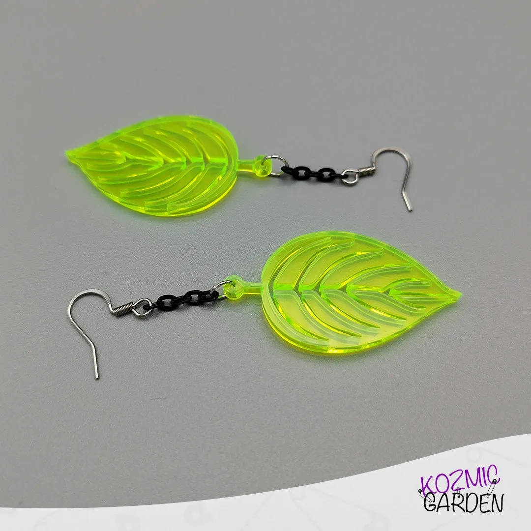 Neon Green Leaf Earrings | Join Nature's Neon Symphony