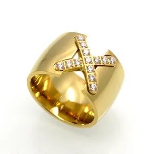 New Arrival 18K Gold Plated Ring Bijoux 14mm Width Big Pave Setting CZ Cross X Ring For Women Trendy Fine Jewelry