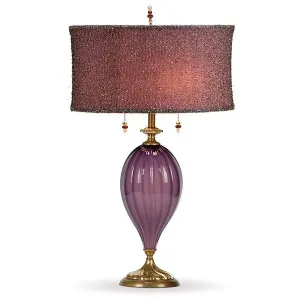 Nicole Table Lamp 78AF81 by Kinzig Design, Purple Blown Glass, Beaded Overlay Silk Shade