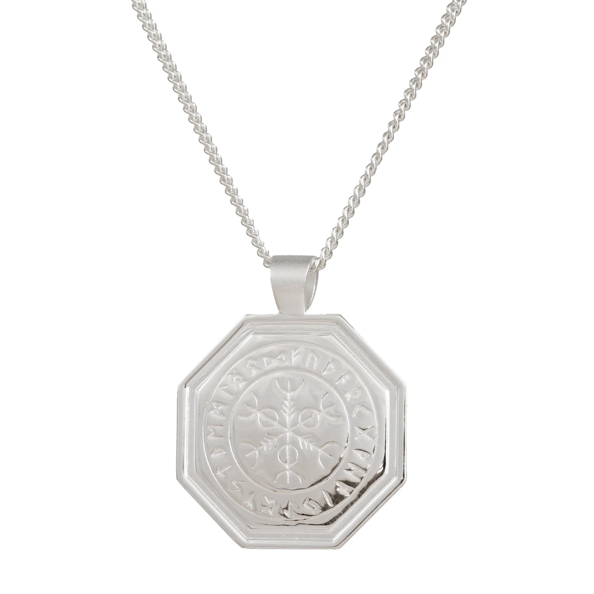 Octagon Vegvisir Viking Rune Personalised Silver Necklace