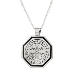 Octagon Vegvisir Viking Rune Personalised Silver Necklace