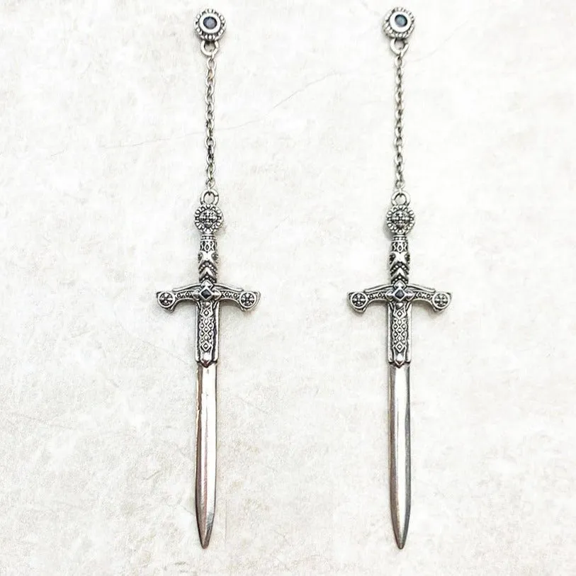 Ornamented Punk Sword Drop Earrings