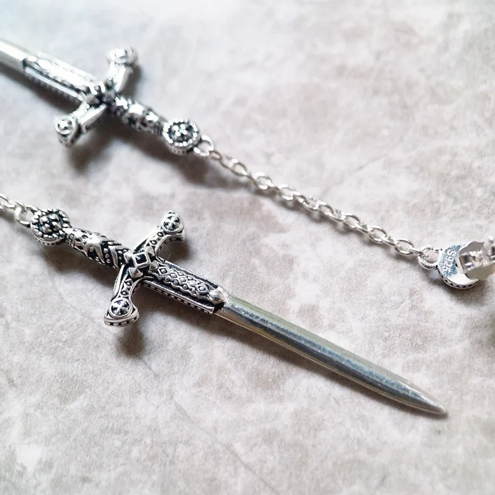 Ornamented Punk Sword Drop Earrings