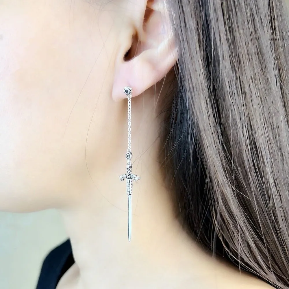 Ornamented Punk Sword Drop Earrings