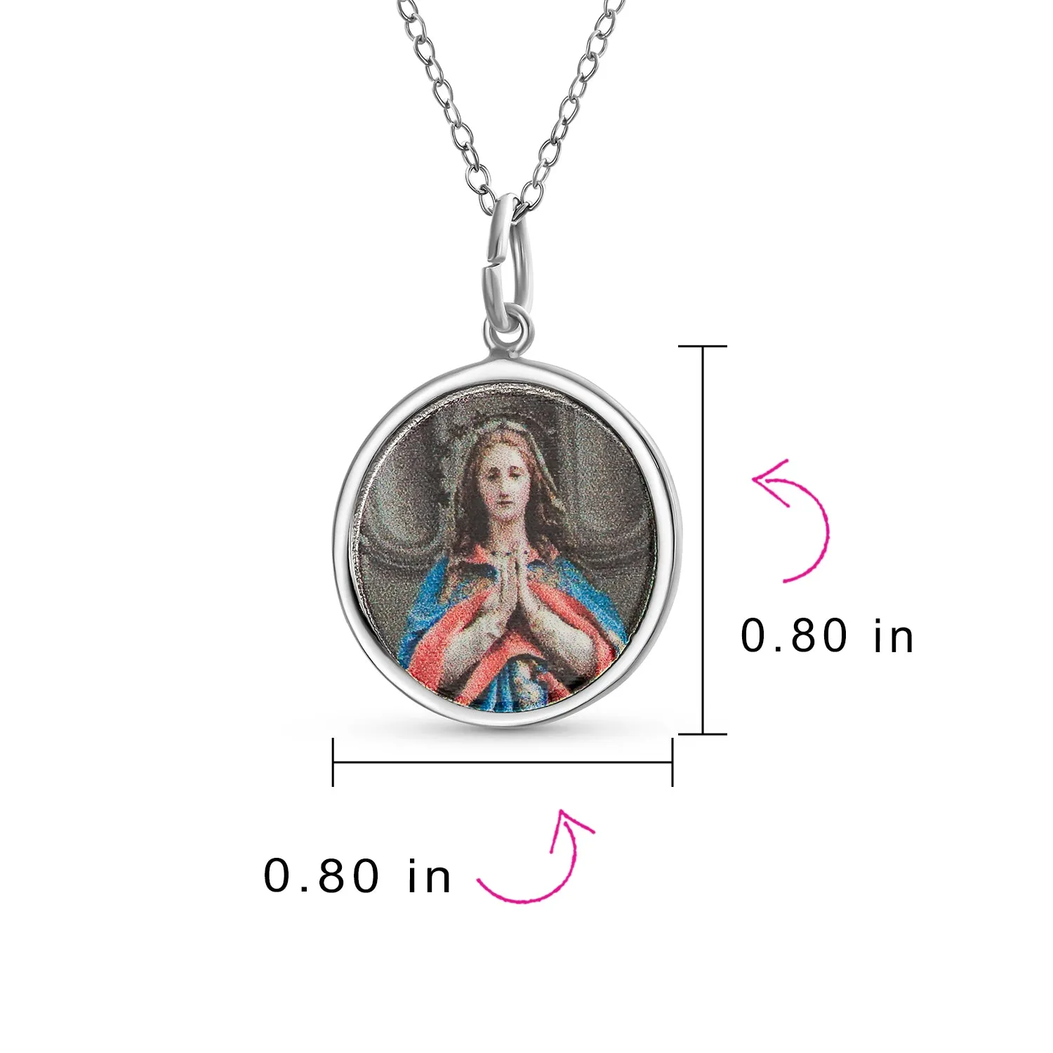 Oval Religious Medal Virgin Mary Pendant Necklace in Sterling Silver