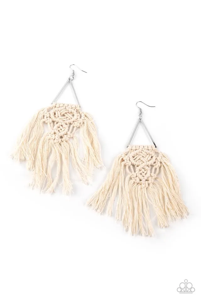 Paparazzi Earring ~ Modern Day Macrame - White