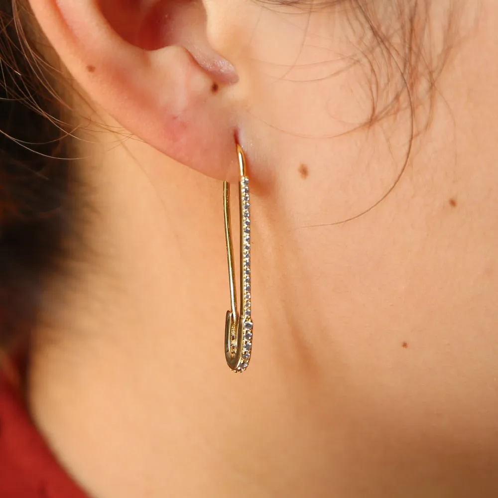 paperclip safety pin studs fashion  women jewelry gold filled earring