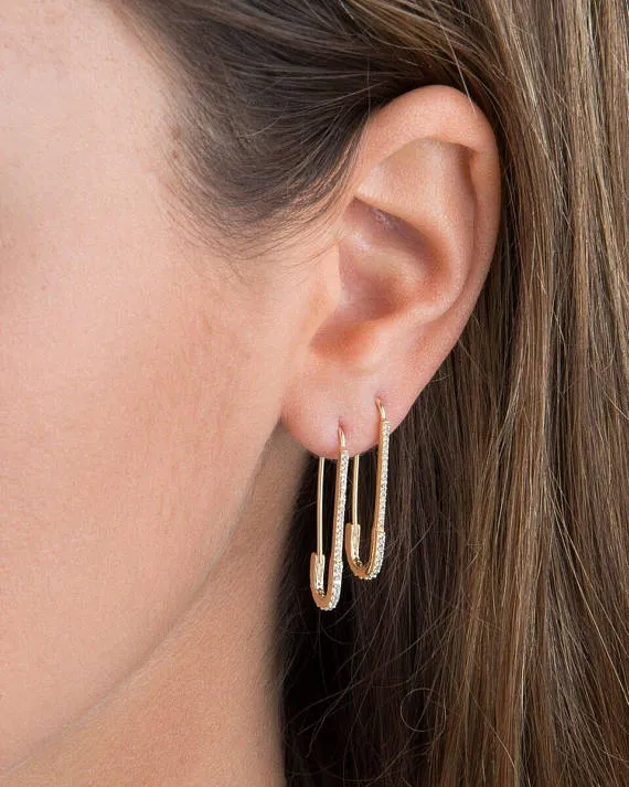 paperclip safety pin studs fashion  women jewelry gold filled earring