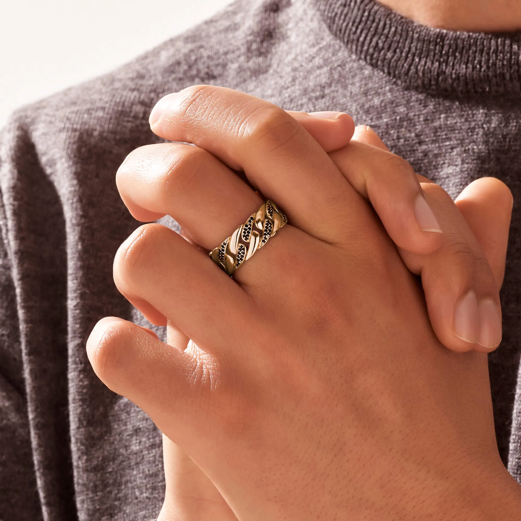 Pave Chain Ring - Solid Gold