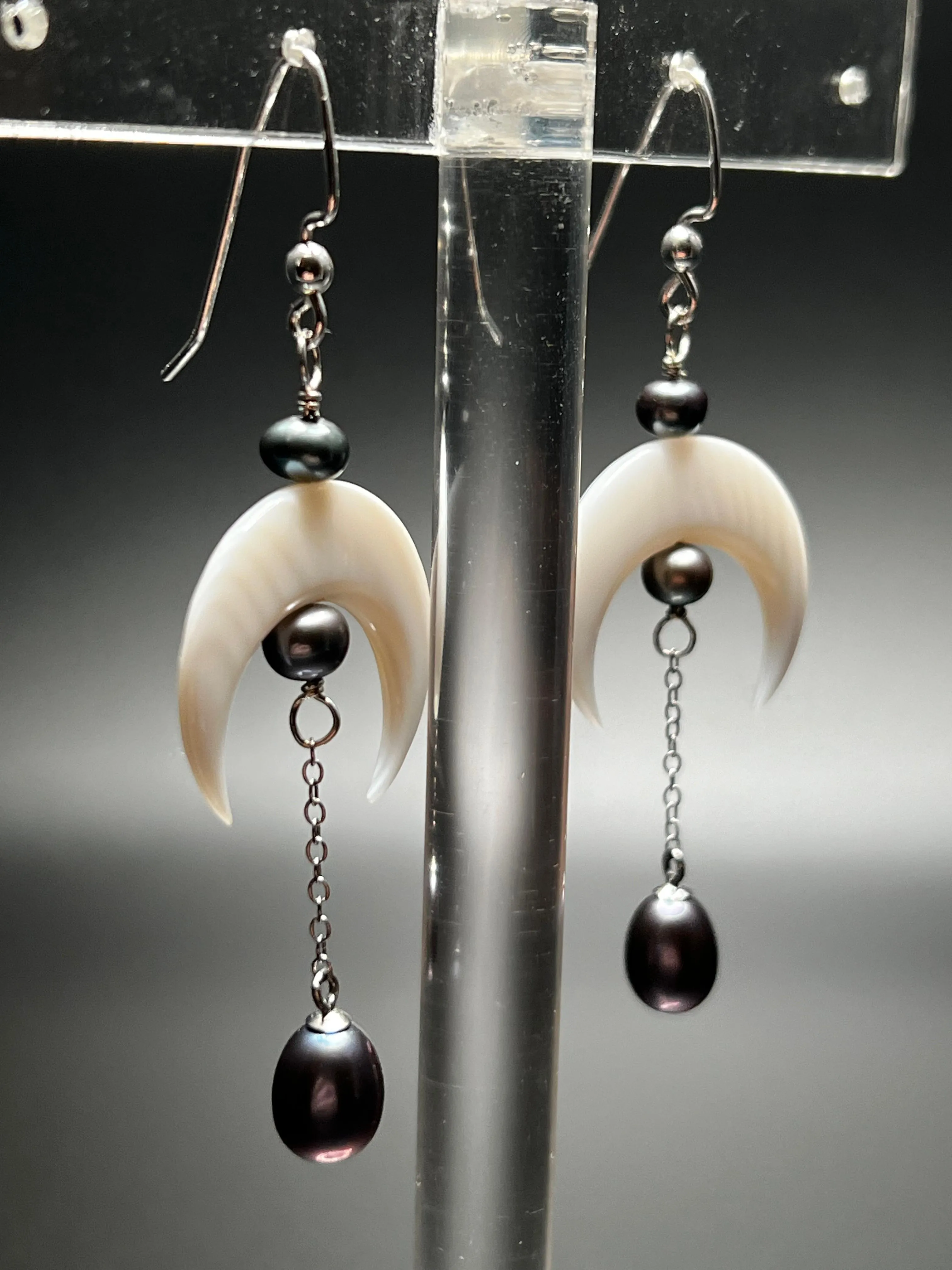 Peacock Pearl, Mother of Pearl, and Sterling Silver Earrings