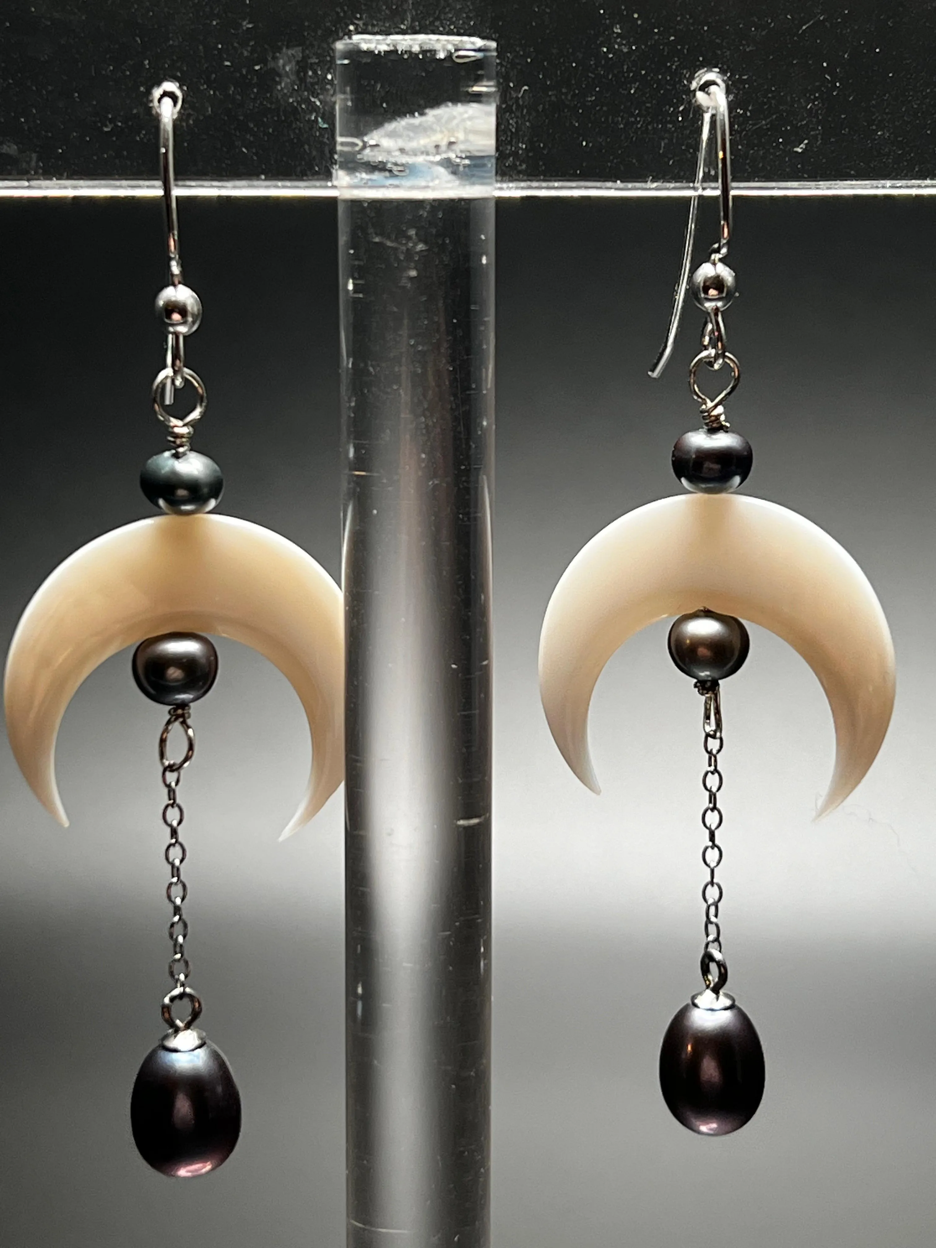 Peacock Pearl, Mother of Pearl, and Sterling Silver Earrings