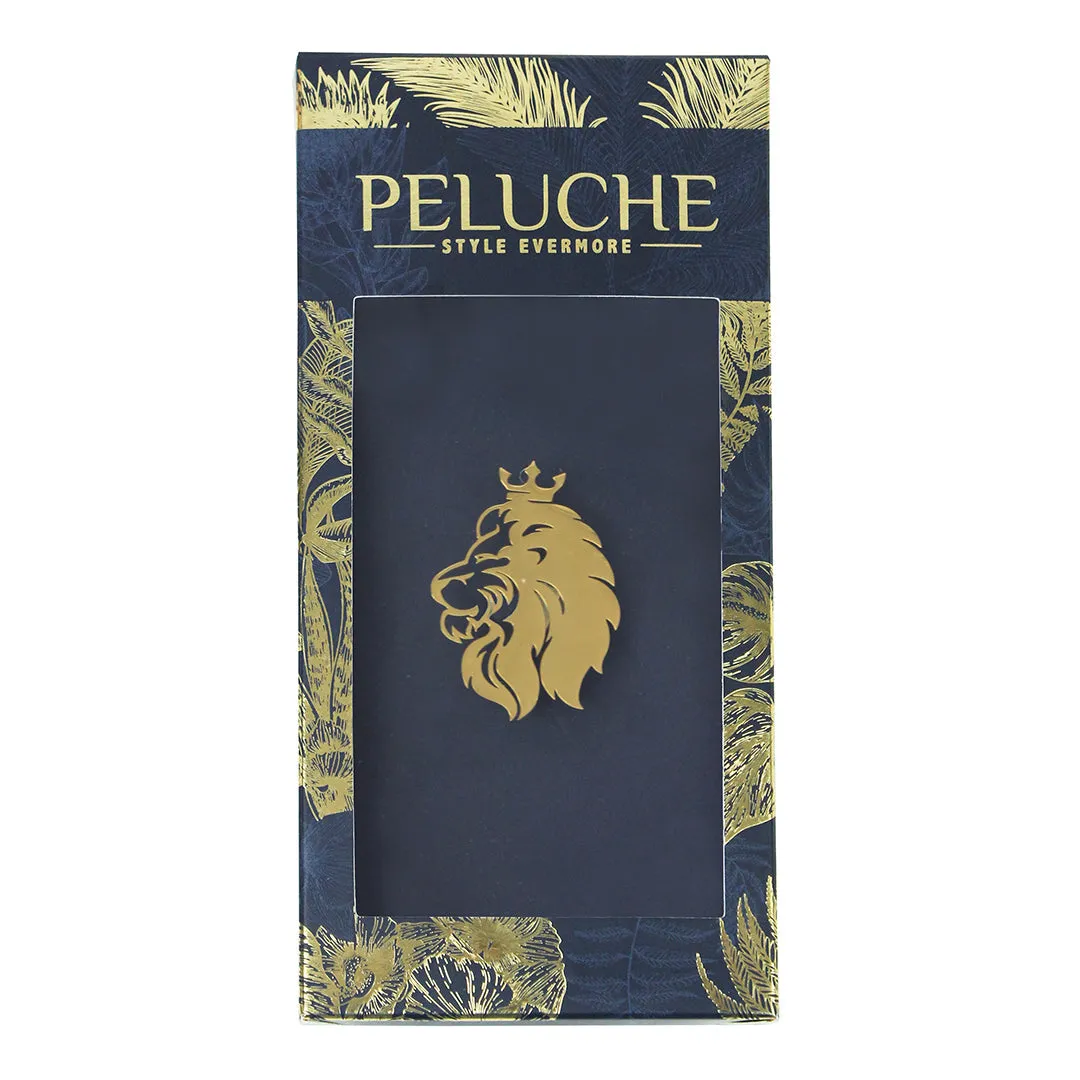 Peluche Regal Lion Golden Stainless Steel Lapel Pin for Men