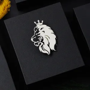 Peluche Regal Lion Silver Stainless Steel Lapel Pin for Men