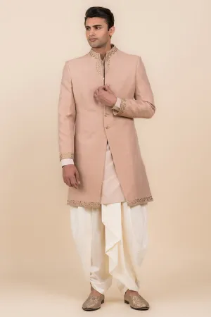 Pink Modern Sherwani With Grown Neck Detailing