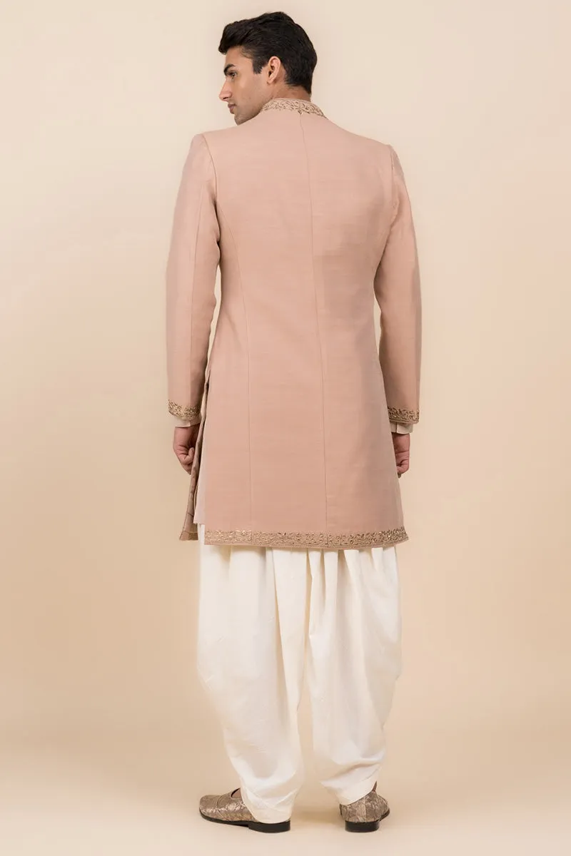 Pink Modern Sherwani With Grown Neck Detailing