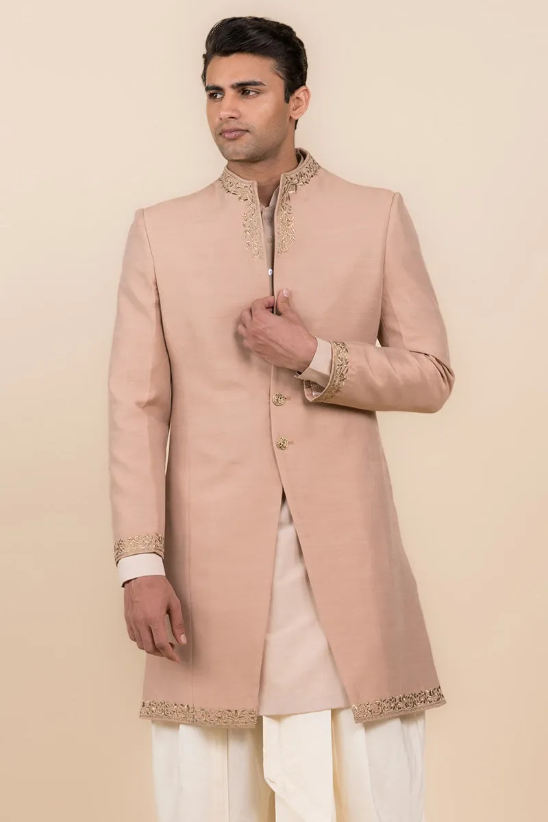 Pink Modern Sherwani With Grown Neck Detailing