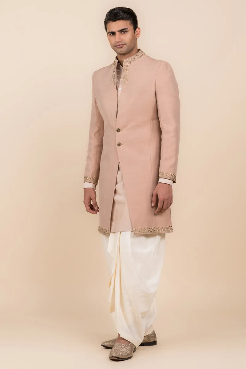 Pink Modern Sherwani With Grown Neck Detailing