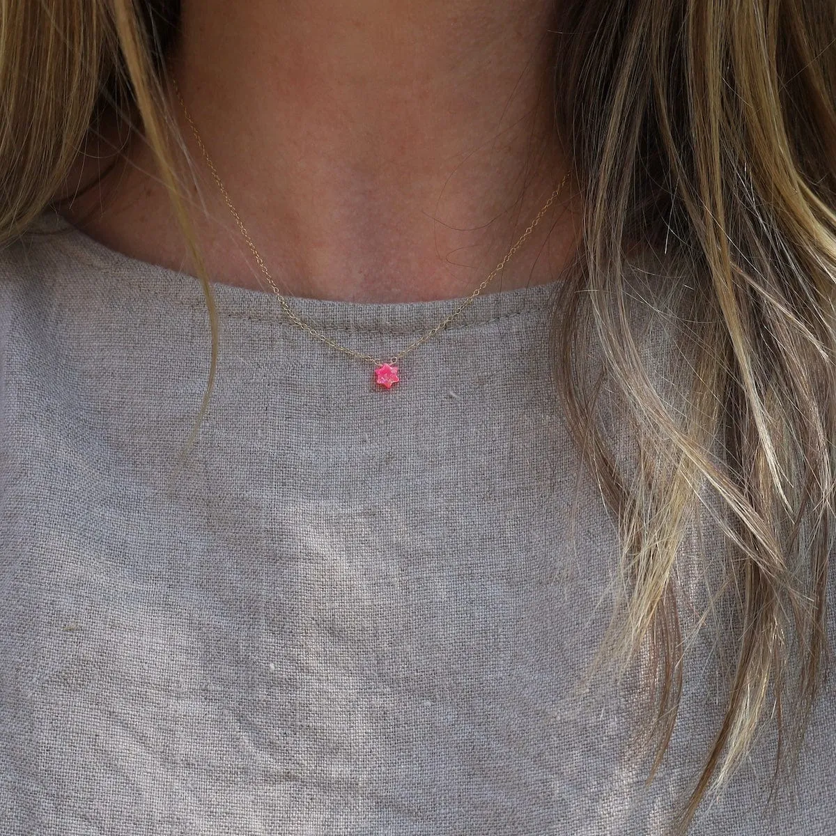 Pink Opal Star of David Necklace