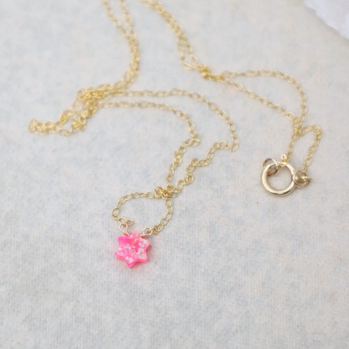 Pink Opal Star of David Necklace